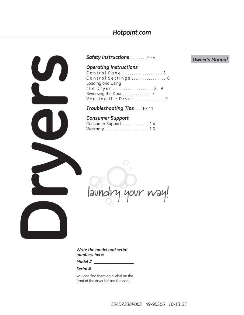Page 1 de la notice Manuel d'utilisation et d'entretien Hotpoint HTDX100EMWW