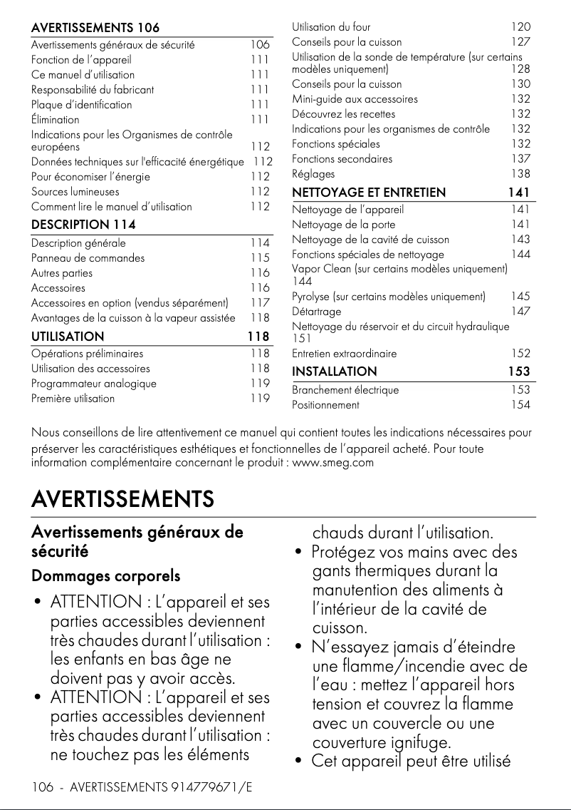 Page 1 de la notice Manuel utilisateur Smeg SOP6902S2PN