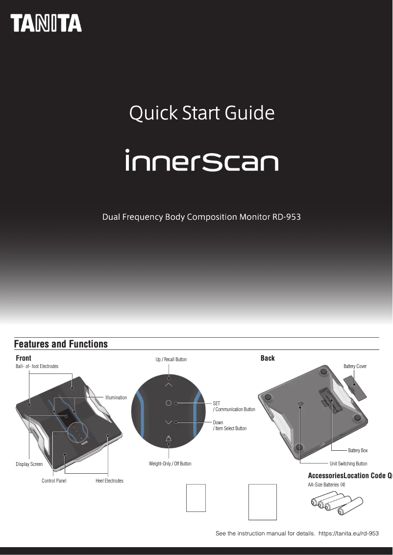 Page 1 de la notice Guide de démarrage rapide Tanita InnerScan Dual RD-953