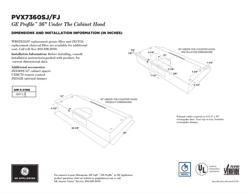 Page 1 de la notice Fiche technique GE PVX7360FJDS