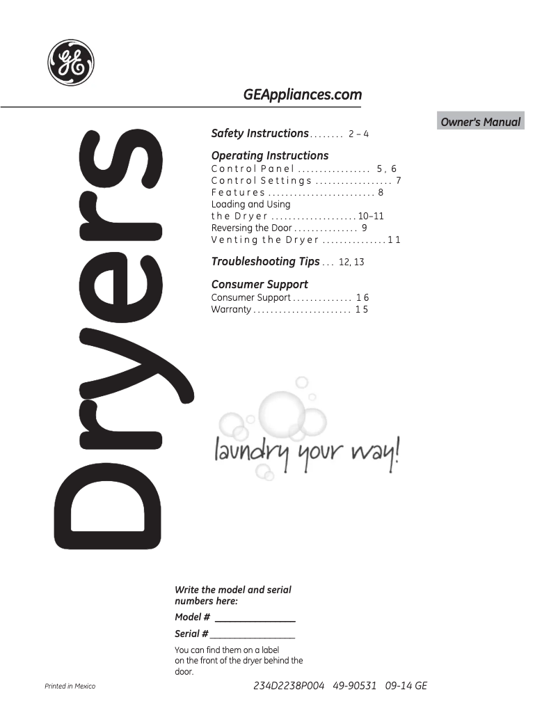 Página 1 del manual Manual de uso y mantenimiento GE GTD18ESSJWW