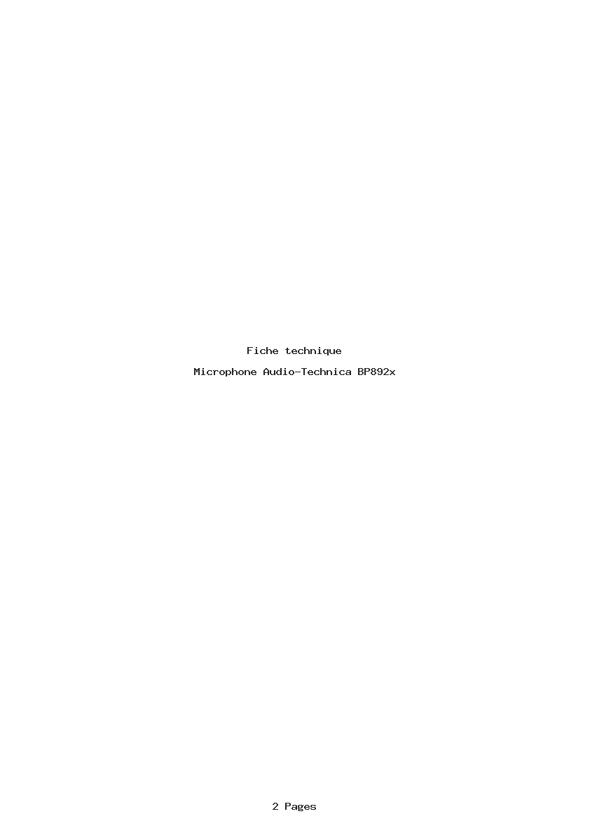 Page 1 de la notice Fiche technique Audio-Technica BP892x