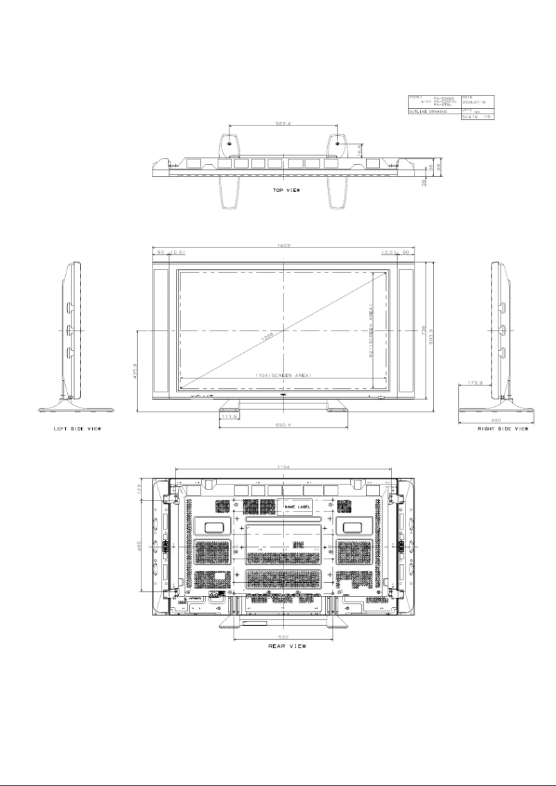 Page 1 de la notice Dessin technique NEC PlasmaSync 50XM6
