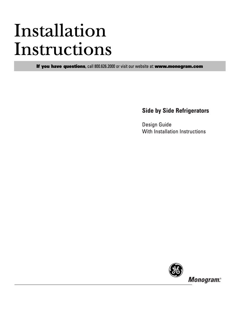 Page n°1 - Guide d'installation GE ZISW420DR