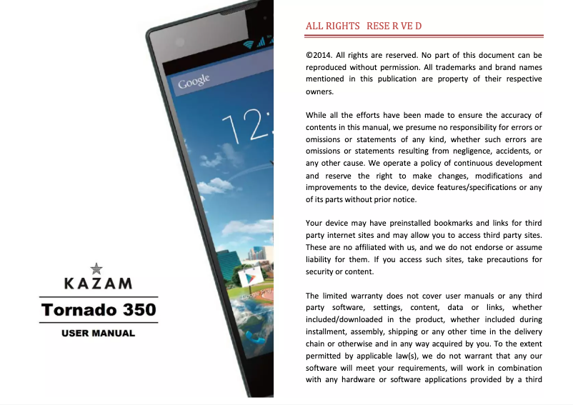 Page 1 de la notice Manuel utilisateur Kazam Tornado 350