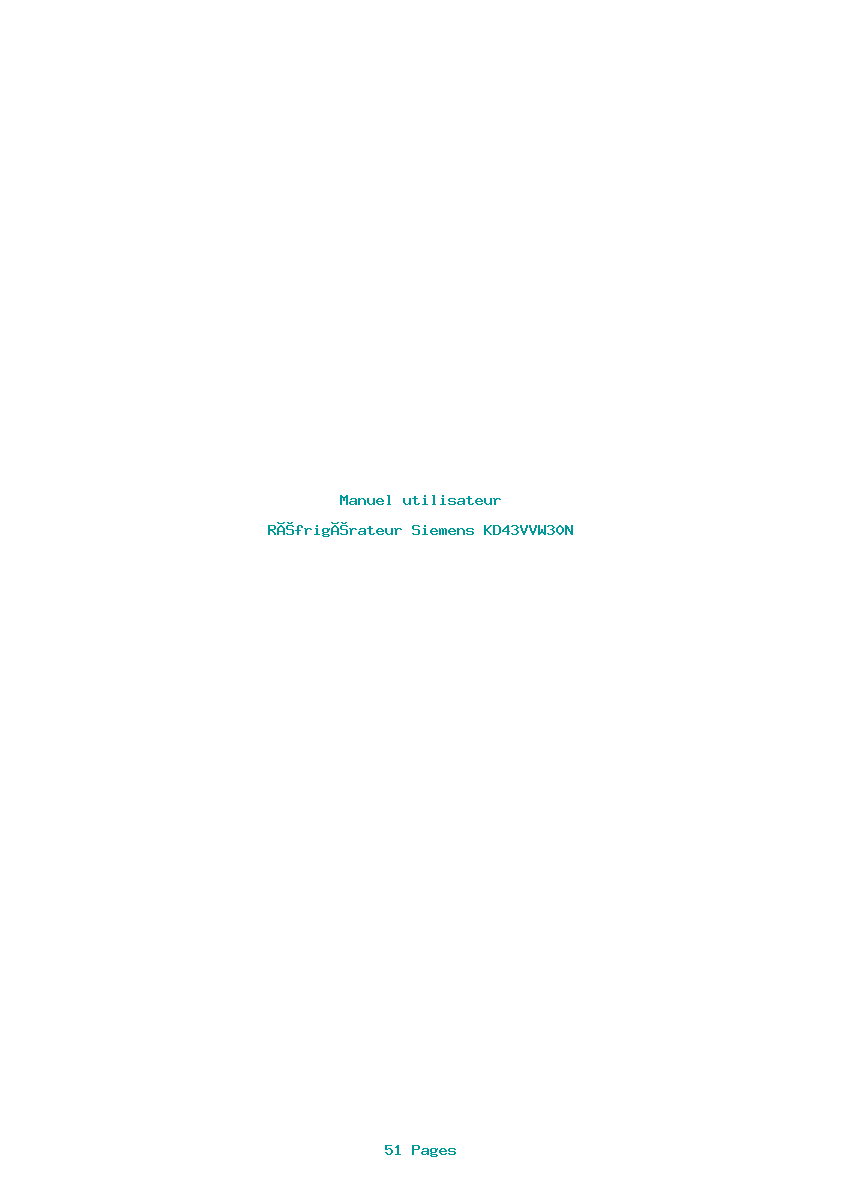 Page 1 de la notice Manuel utilisateur Siemens KD43VVW30N