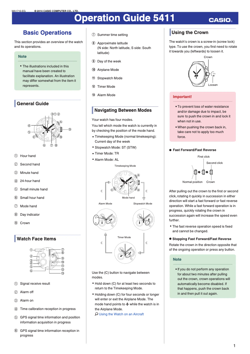 Page 1 de la notice Manuel utilisateur Casio G-Shock MRG-G1000DC-1ADR