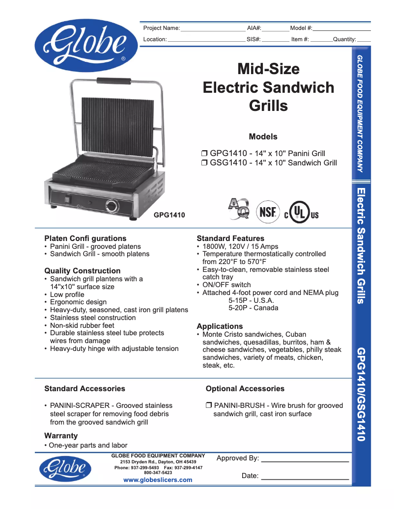 Page 1 de la notice Manuel d'utilisation et d'entretien Globe GSG1410