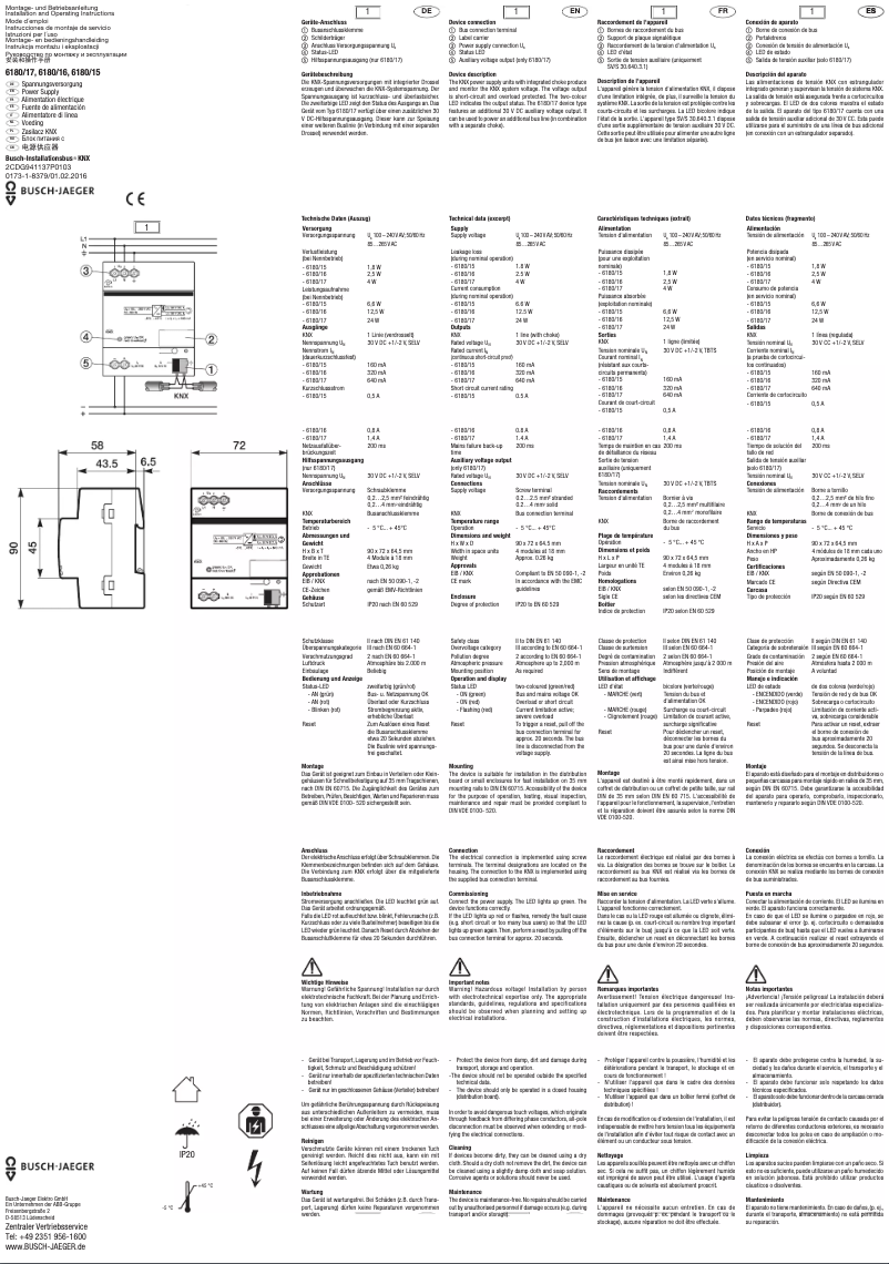 Page 1 de la notice Manuel utilisateur Busch-Jaeger 2CKA006180A0027