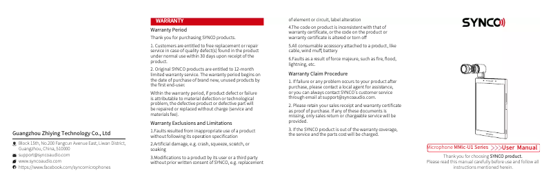 Page 1 de la notice Manuel utilisateur Synco MMIC-U1L
