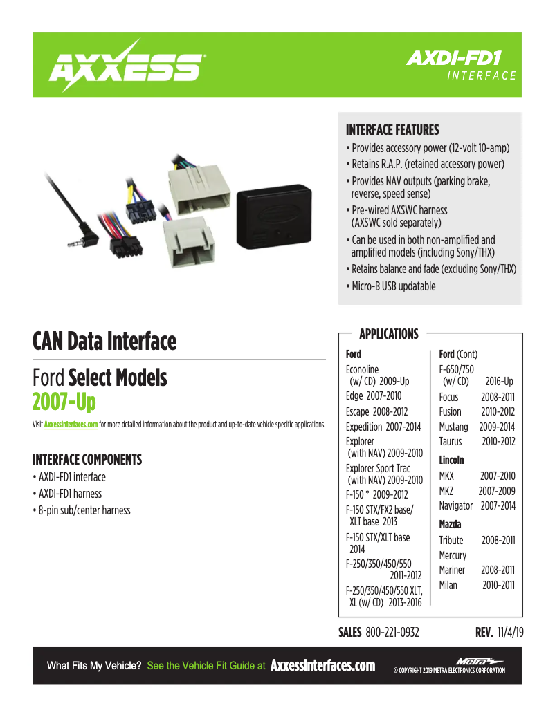 Page 1 de la notice Fiche technique AXESS AXDI-FD1