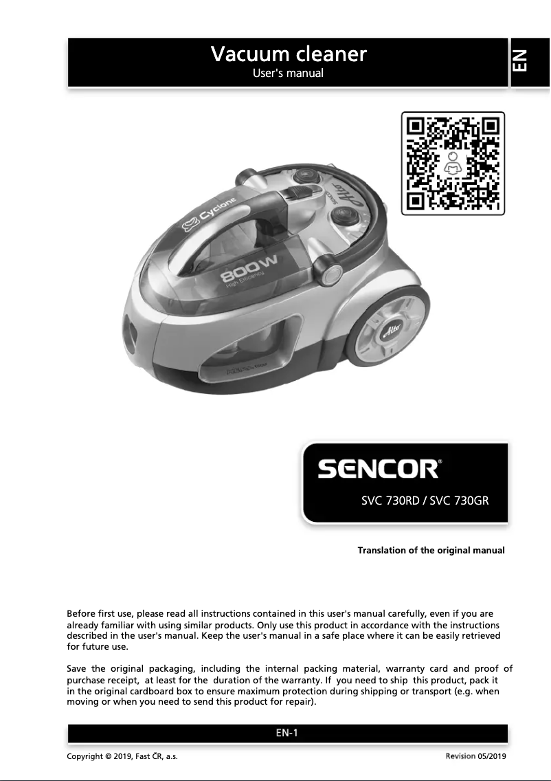 Page 1 de la notice Manuel utilisateur Sencor SVC 730GR