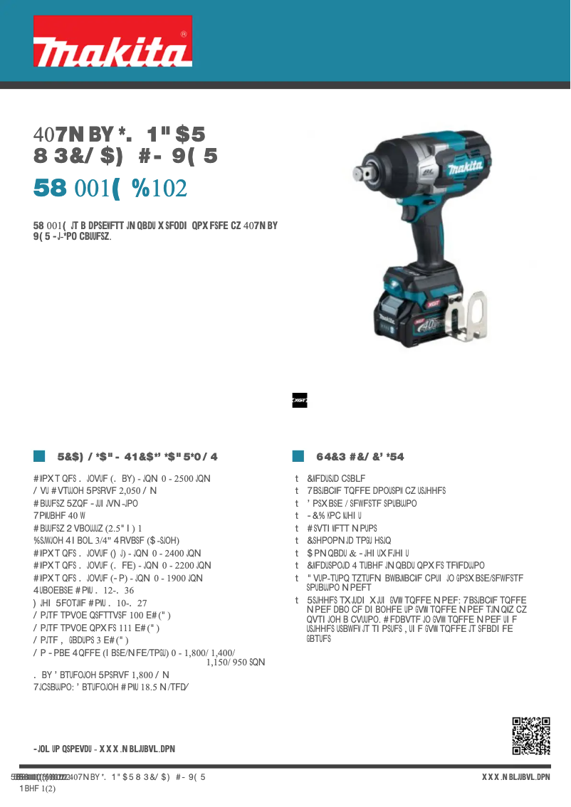 Página 1 del manual Ficha técnica Makita TW001GD102