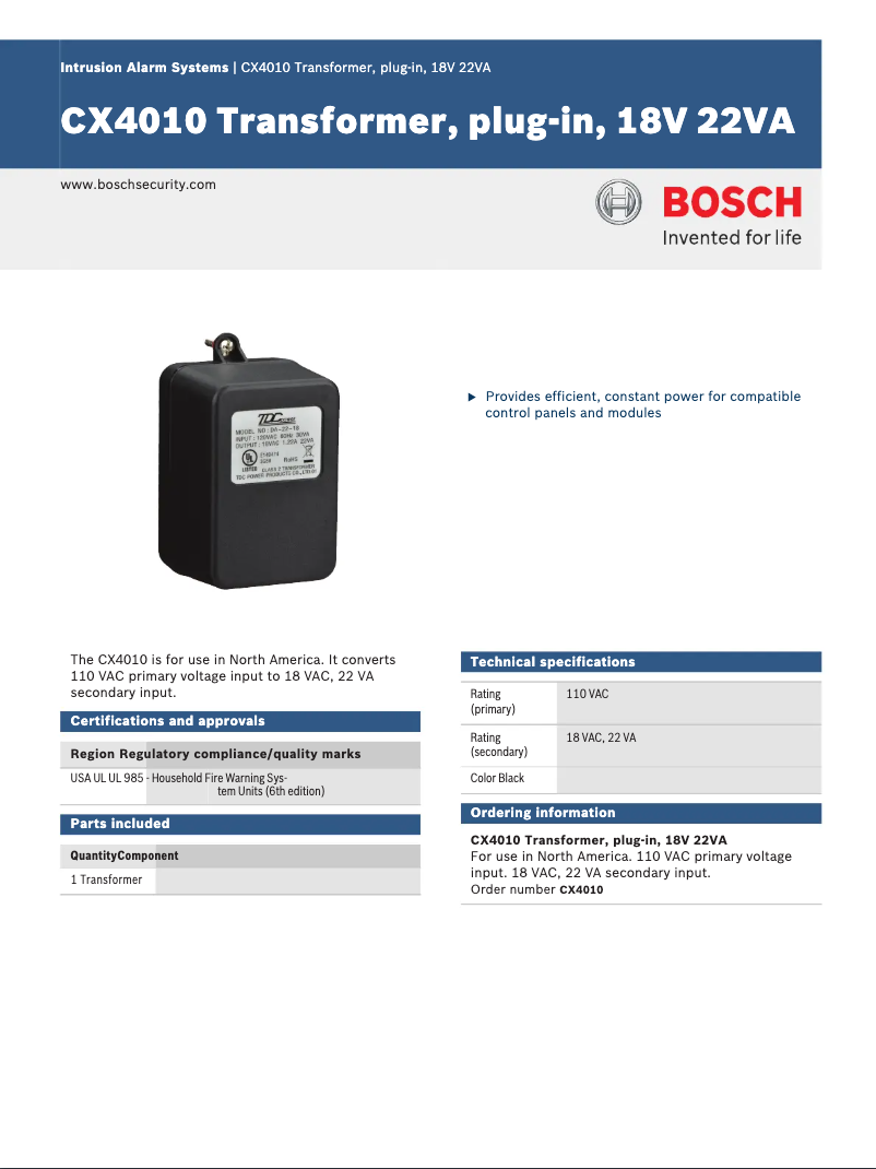 Page 1 of the manual User Manual Bosch CX4010