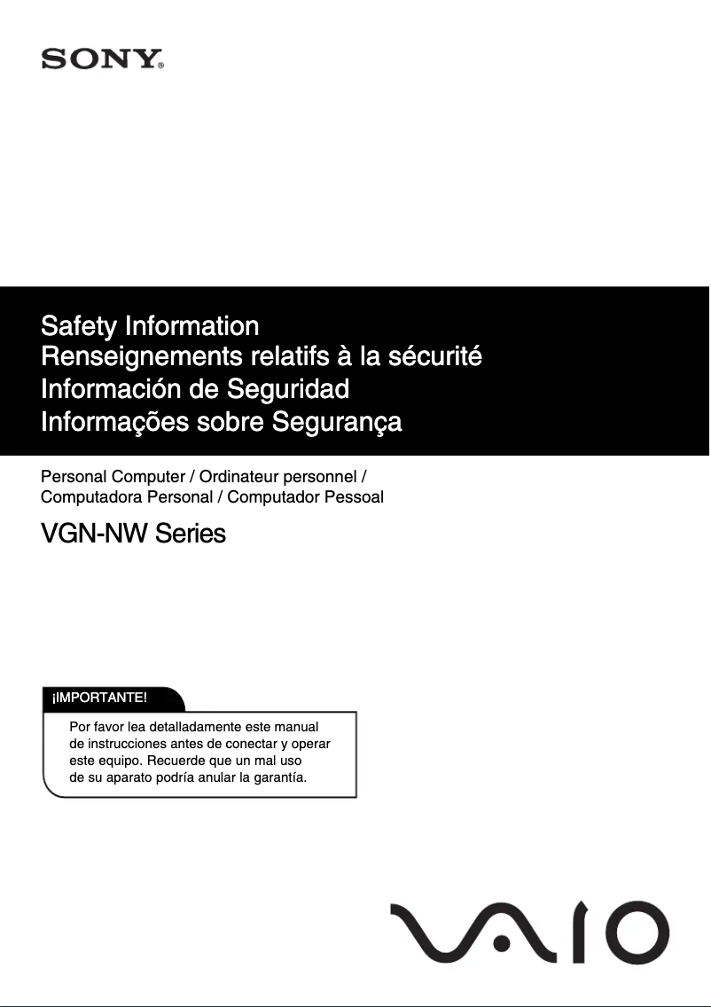 Page 1 de la notice Instructions de sécurité Sony Vaio VGN-NW250F