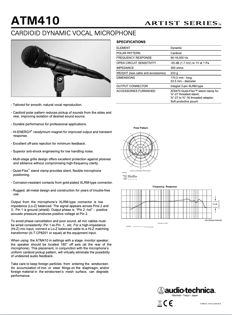Page 1 de la notice Manuel utilisateur Audio-Technica ATM410