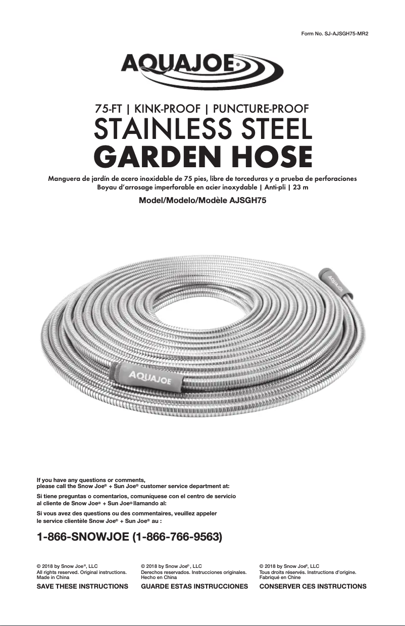 Page 1 de la notice Manuel utilisateur Aqua Joe AJSGH75