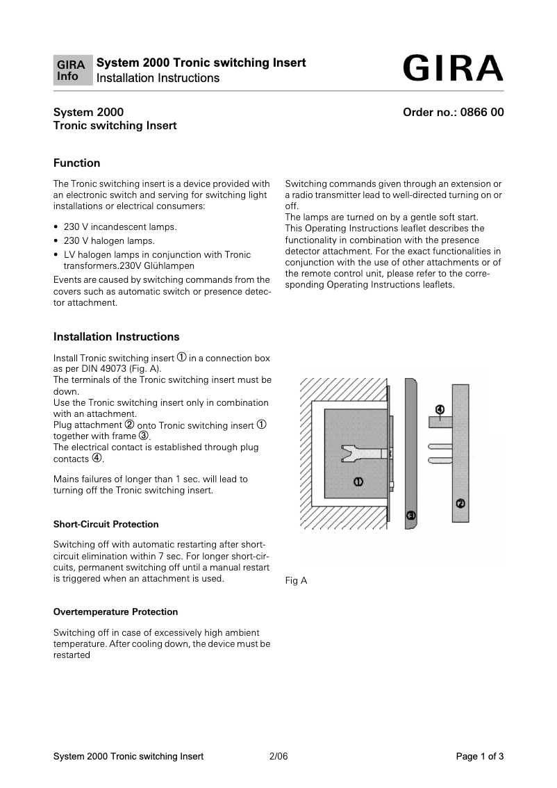 Page 1 de la notice Manuel utilisateur Gira 086600