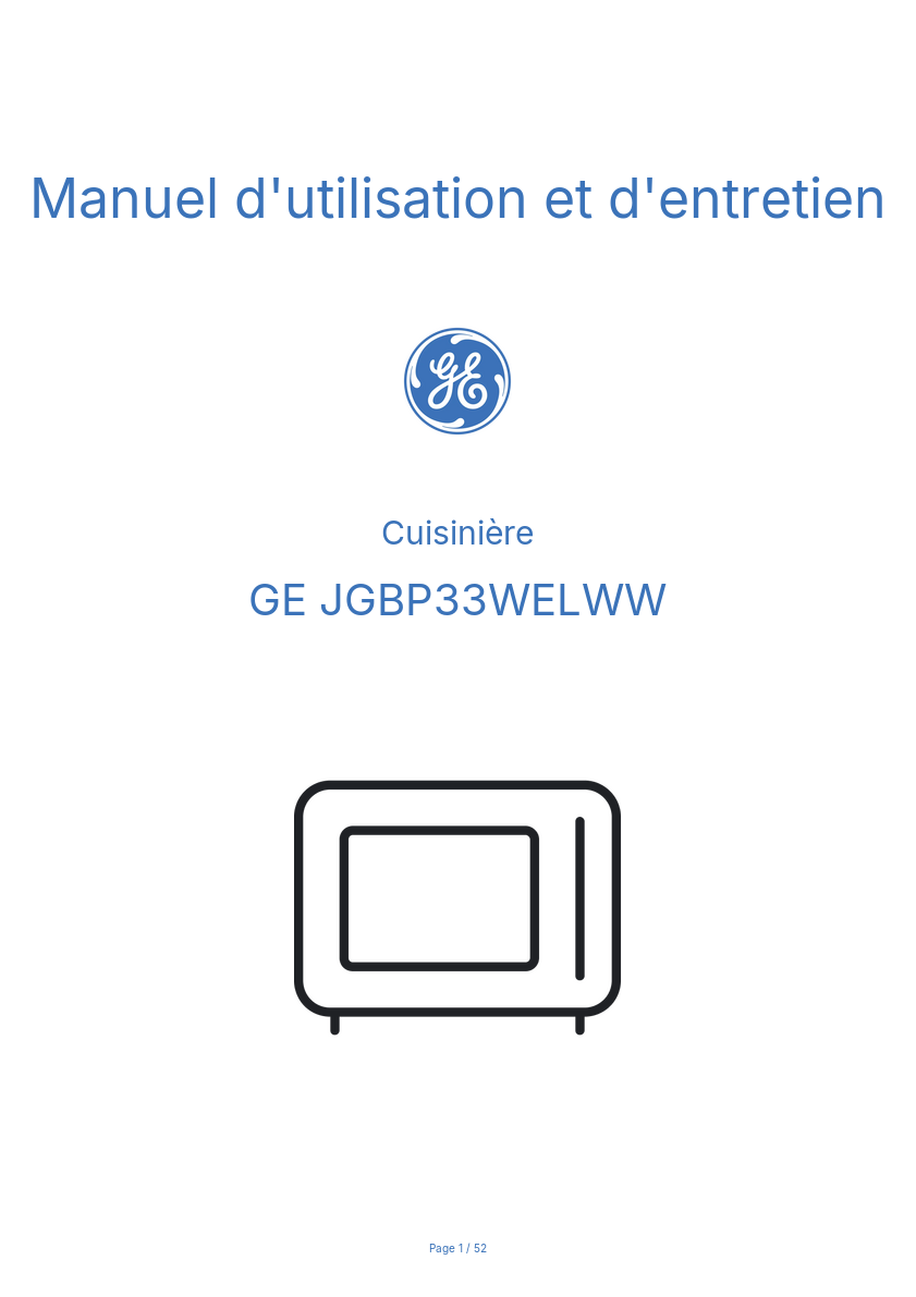 Page 1 de la notice Manuel d'utilisation et d'entretien GE JGBP33WELWW