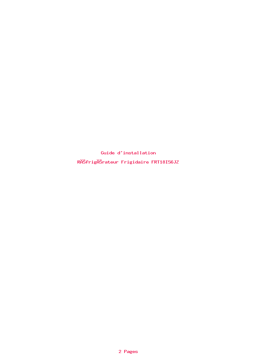 Page 1 de la notice Guide d'installation Frigidaire FRT18IS6JZ