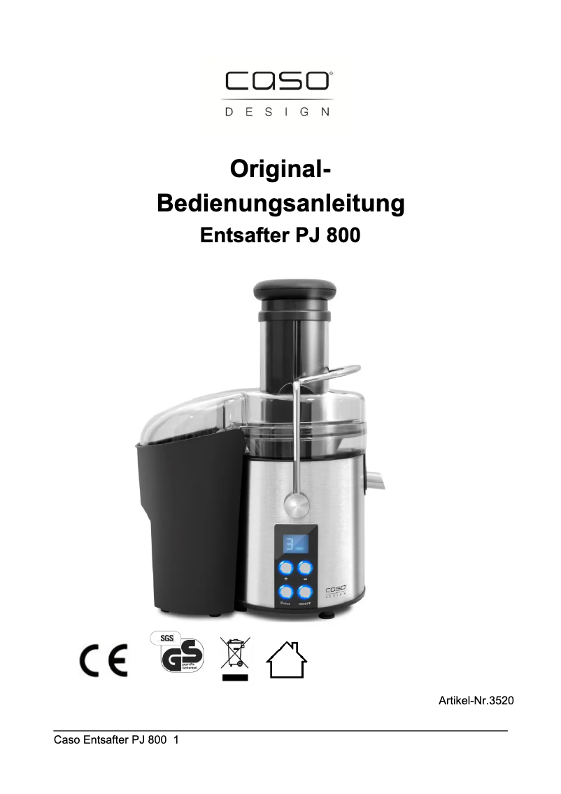 Page 1 de la notice Manuel utilisateur Caso J800