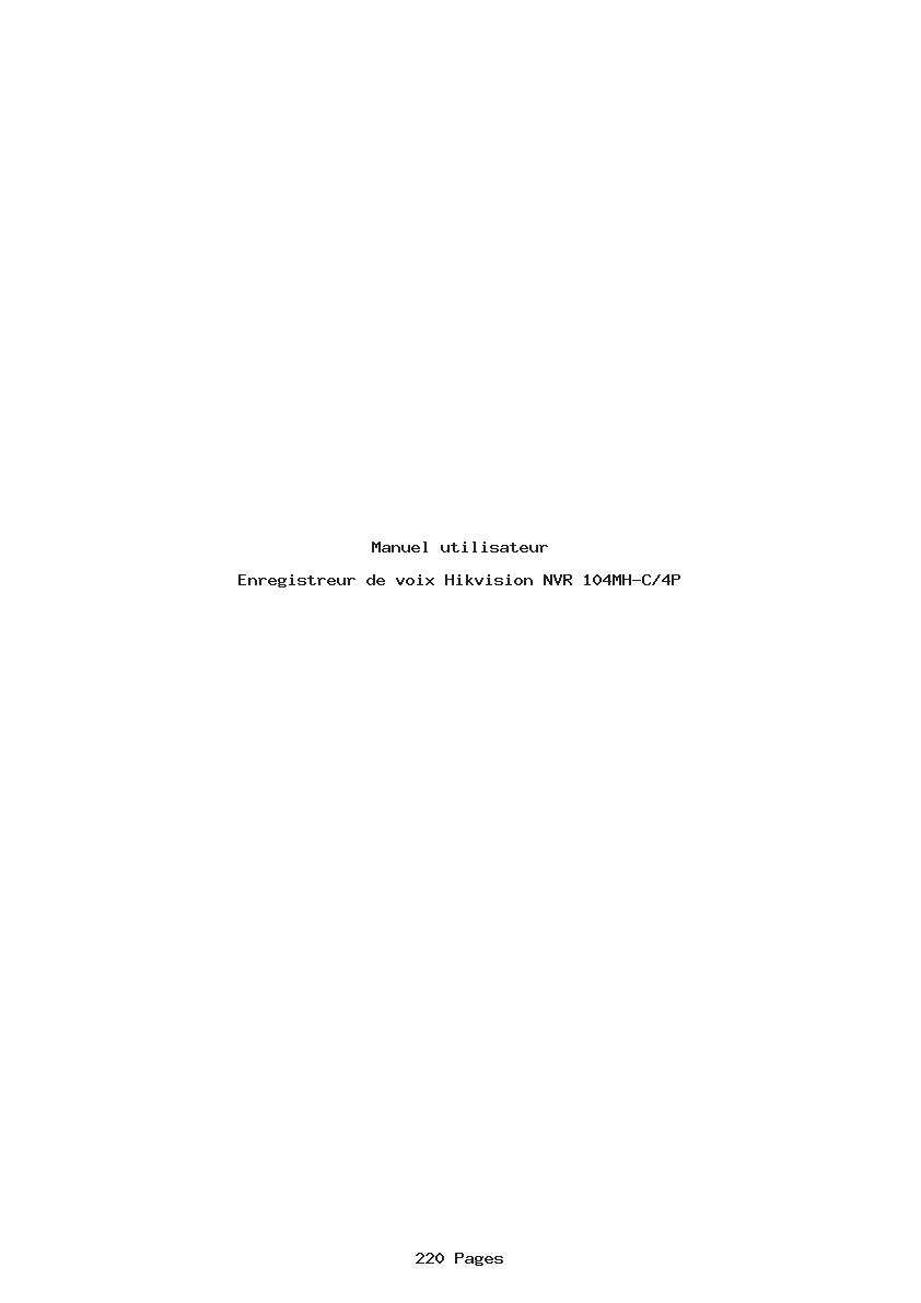Page 1 de la notice Manuel utilisateur Hikvision NVR 104MH-C/4P