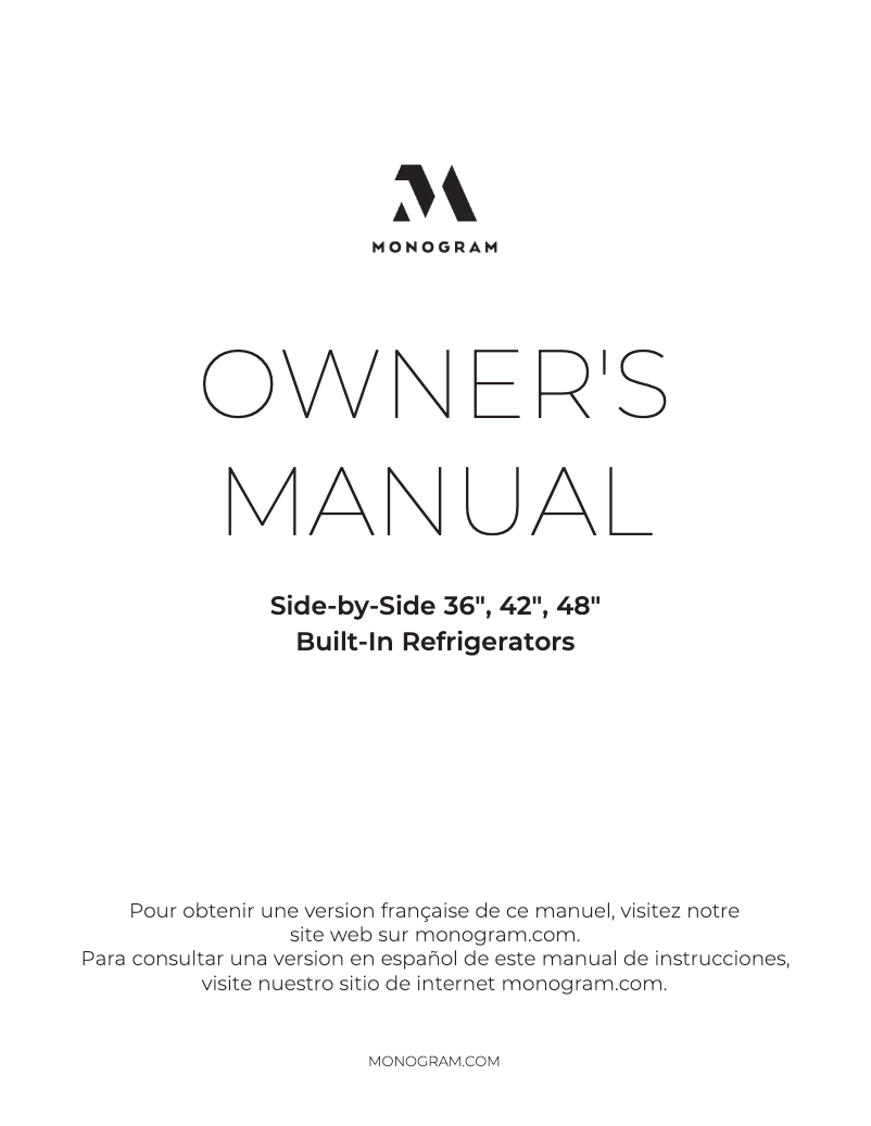 Page 1 de la notice Manuel d'utilisation et d'entretien Monogram ZISS480DNSS