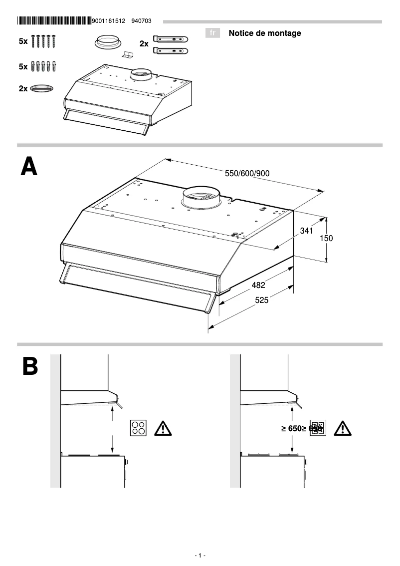 Page 1 de la notice Guide d'installation Bosch DHU635PEU