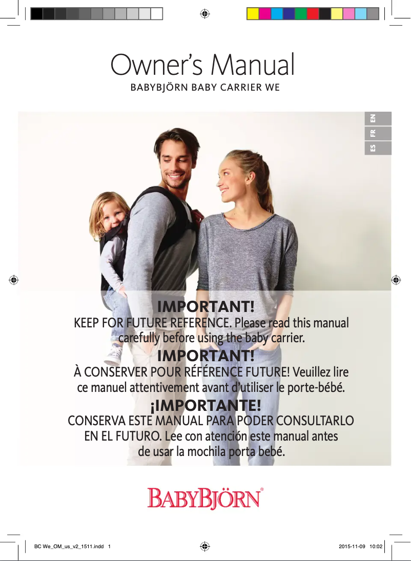 Page 1 de la notice Manuel utilisateur BabyBjörn Baby Carrier We and We Air