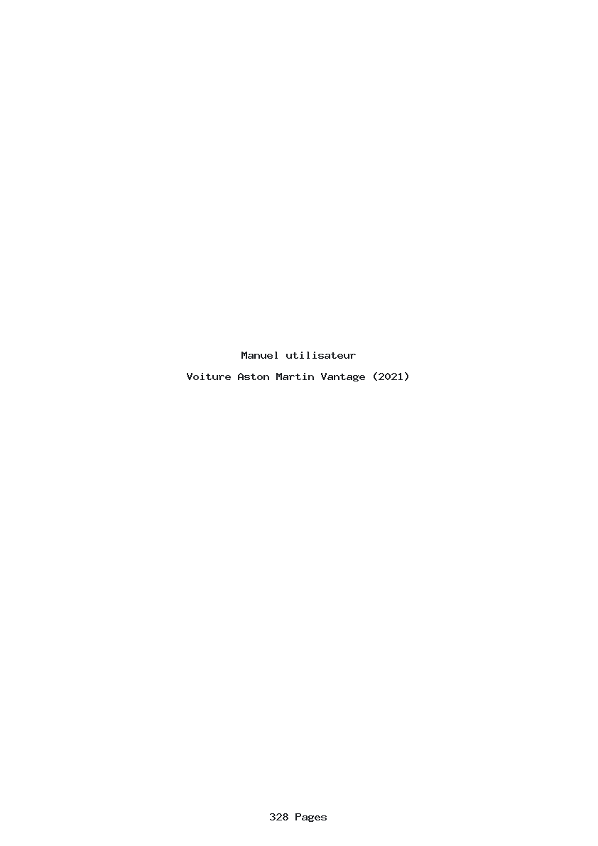 Page 1 de la notice Manuel utilisateur Aston Martin Vantage (2021)