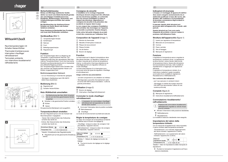 Page 1 de la notice Instructions / montage Hager WH26441207C