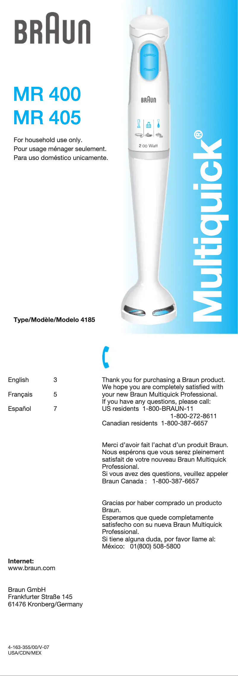 Page 1 de la notice Manuel utilisateur Braun Multiquick MR 400