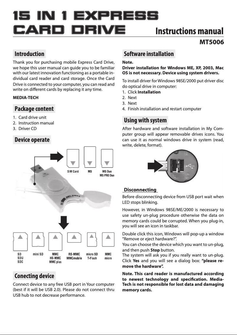 Page 1 of the manual User Manual Media-Tech MT5006