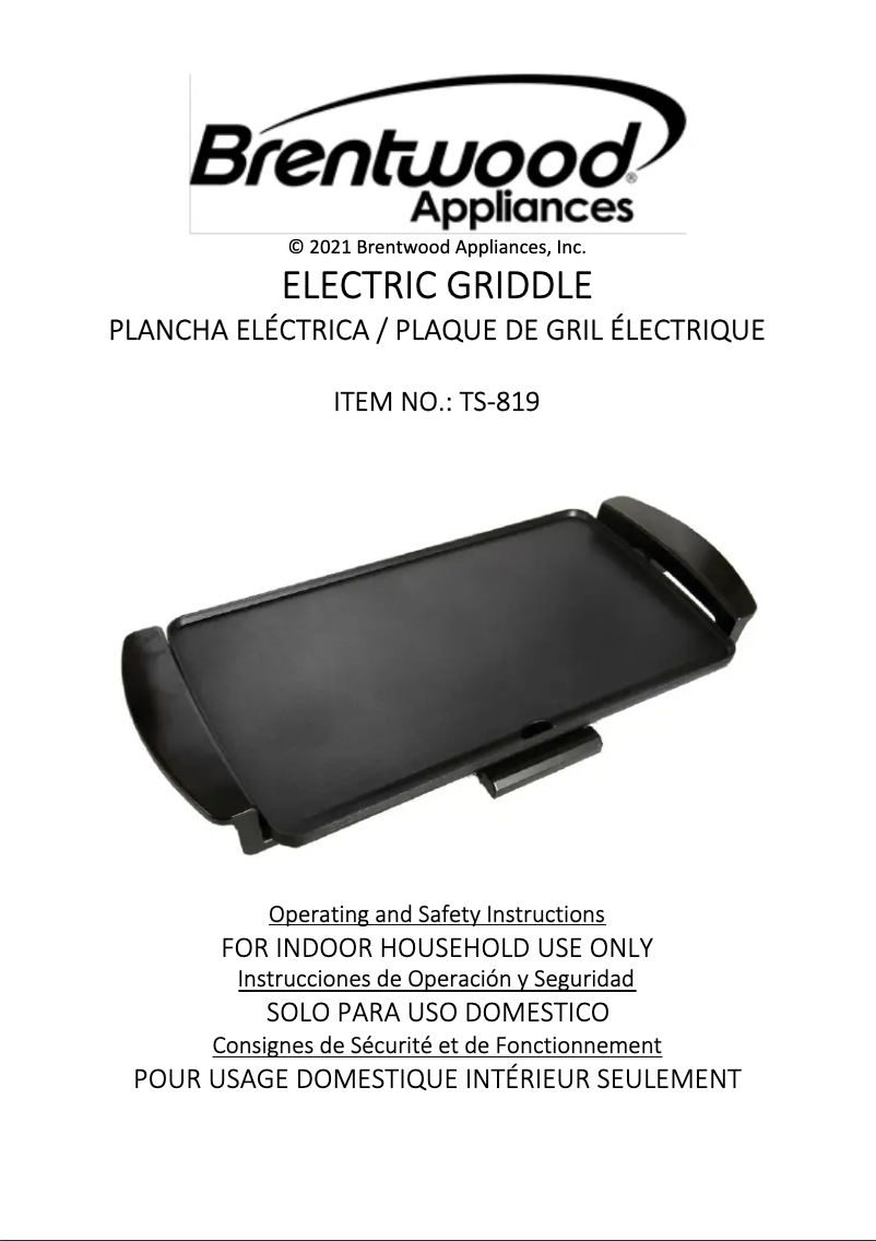 Page 1 de la notice Manuel utilisateur Brentwood TS-819