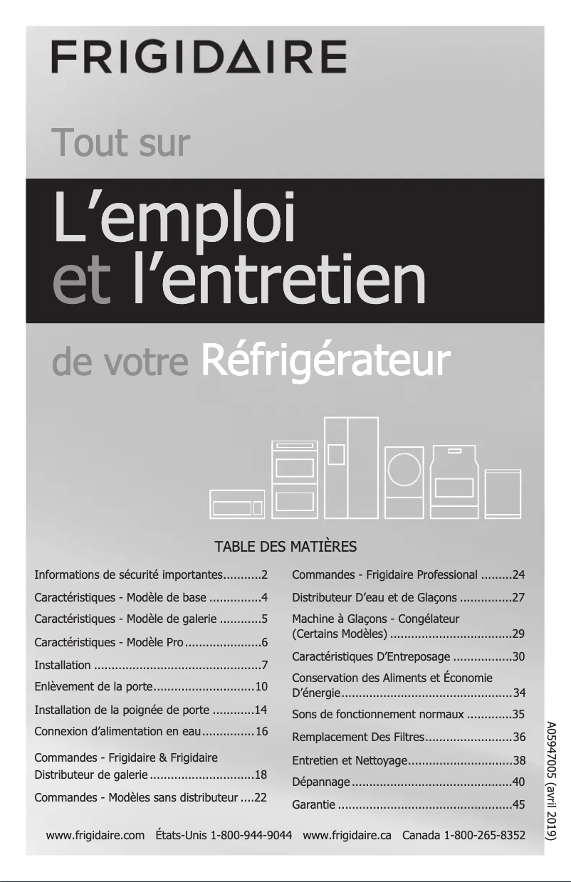 Page 1 de la notice Manuel utilisateur Frigidaire FGHB2868TE