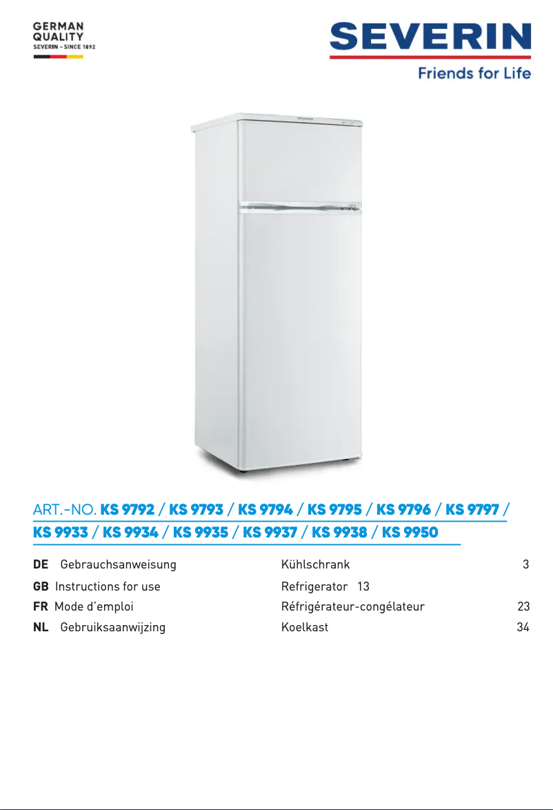 Page 1 de la notice Manuel utilisateur Severin KS 9950