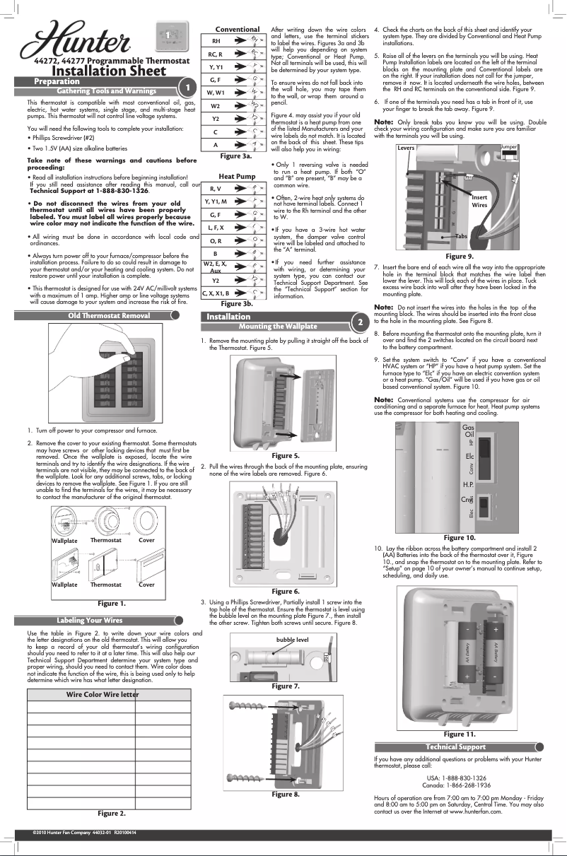 Page 1 de la notice Guide d'installation Hunter 44272