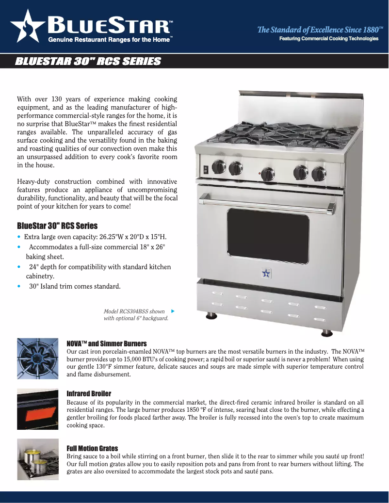 Página 1 del manual Ficha técnica BlueStar RCS304BV2