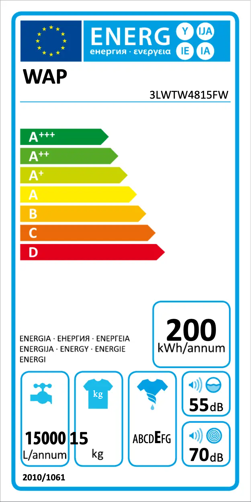 Página 1 del manual Etiqueta energética Whirlpool 3LWTW4815FW