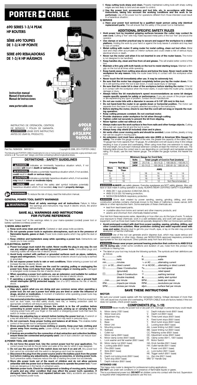 Page 1 of the manual User Manual Porter-Cable 693LRPK