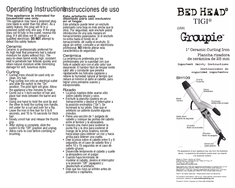 Page 1 de la notice Manuel utilisateur Helen of Troy BH109