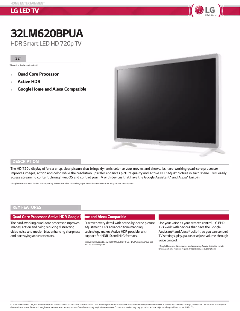 Page 1 de la notice Manuel utilisateur LG LM620B