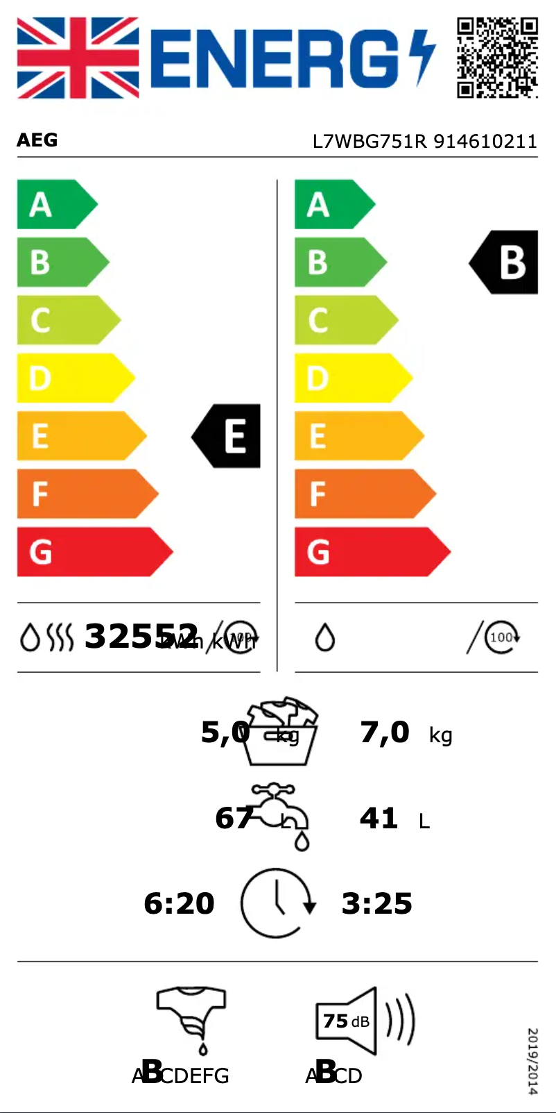 Página 1 del manual Etiqueta energética AEG L7WBG751R