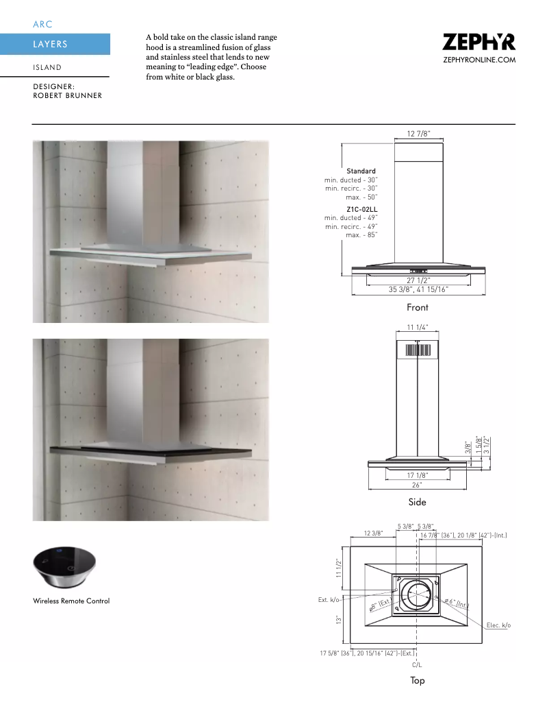 Page 1 de la notice Fiche technique Zephyr ALLM90BBX