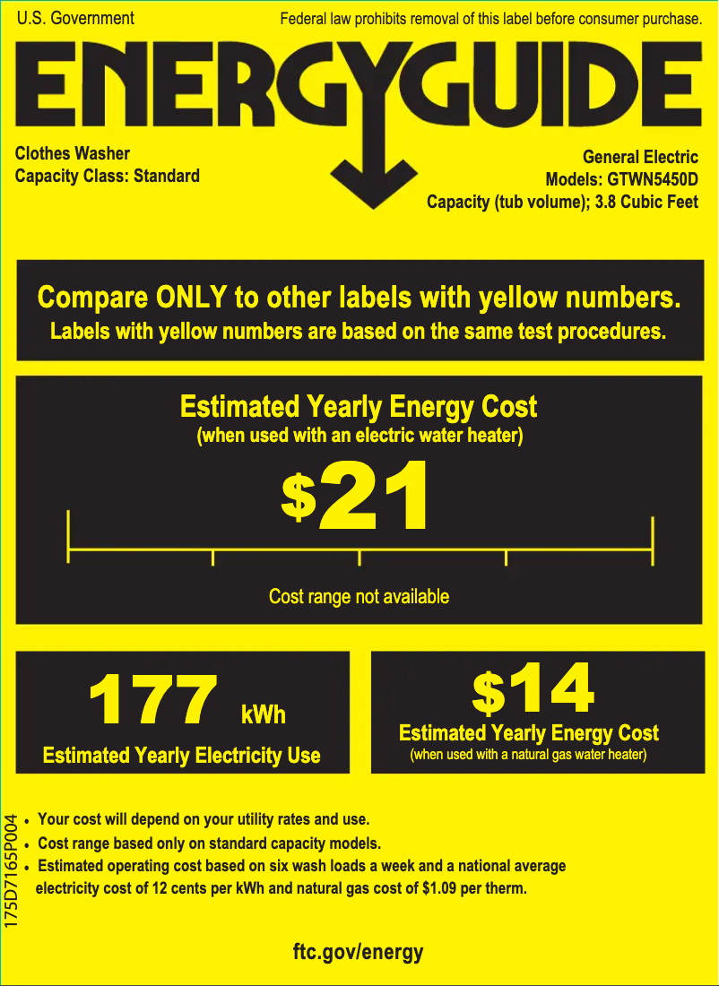 Page 1 of the manual Energy Label GE GTWN5450DWW