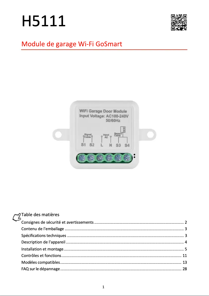 Page 1 de la notice Manuel utilisateur Emos H5111