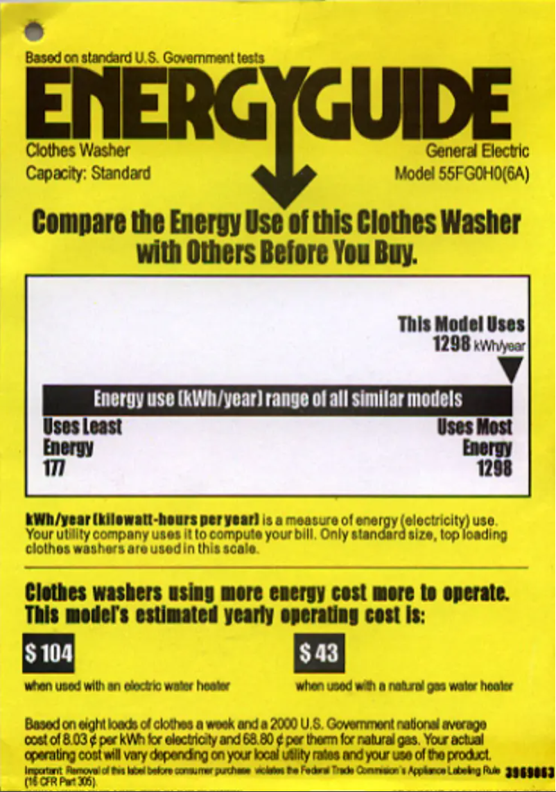 Página 1 del manual Etiqueta energética GE WSKP2060WWH