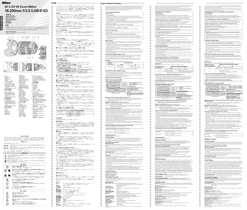 Page 1 de la notice Manuel utilisateur Nikon AF-S DX VR Zoom-NIKKOR 18-200mm f/3.5-5.6G IF-ED
