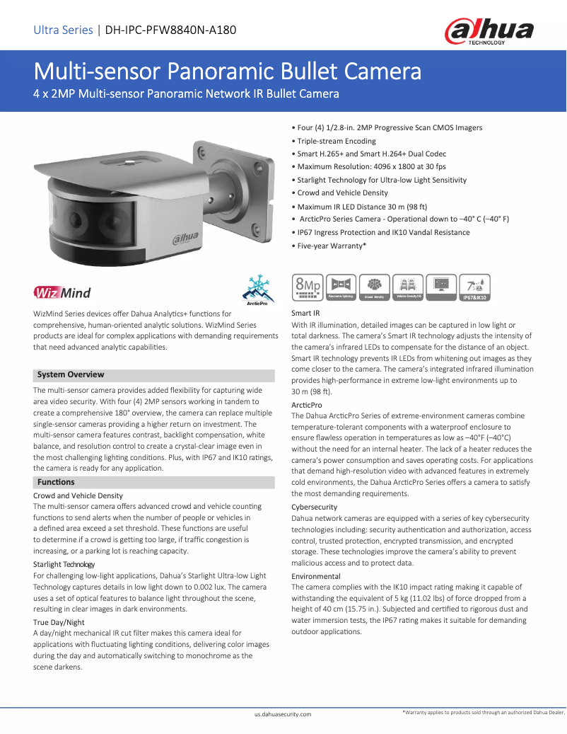 Page 1 de la notice Fiche technique Dahua Technology DH-IPC-PFW8840N-A180