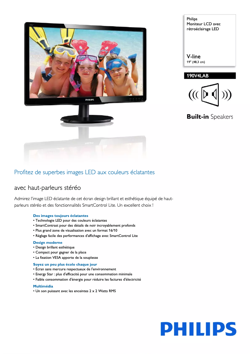 Página 1 del manual Ficha técnica Philips 190V4LAB